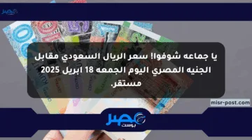 يا جماعة شوفوا! سعر الريال السعودي مقابل الجنيه المصري اليوم الجمعة 18 أبريل 2025 مستقر.